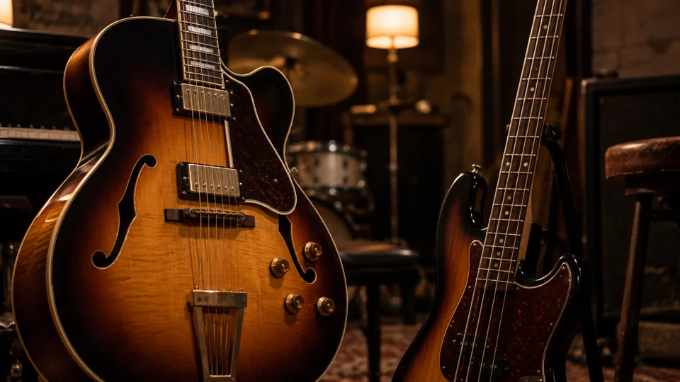 Hollow-body guitar and electric bass for jazz