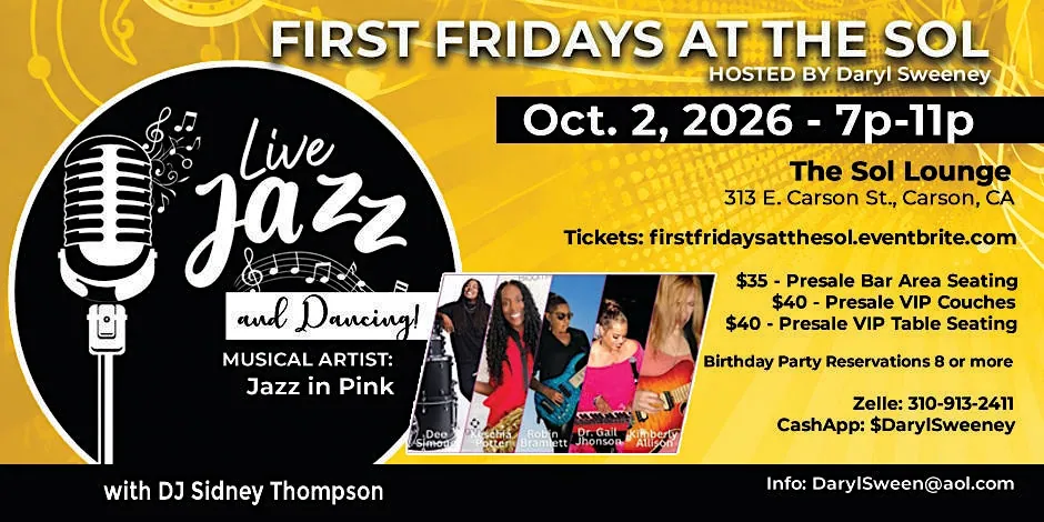 First Fridays at the Sol Featuring Jazz in Pink at The Sol Lounge