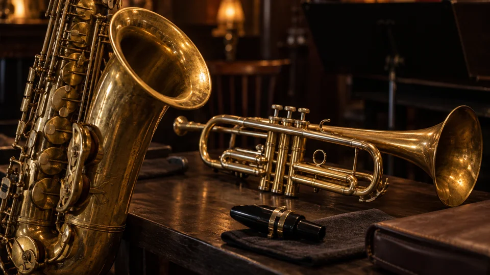 Saxophone and trumpet, wind instruments for jazz